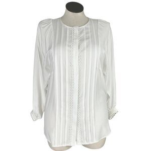 Romantic Victorian Top Women US 6 White Pleated Puff Sleeves Lace Trim Blouse